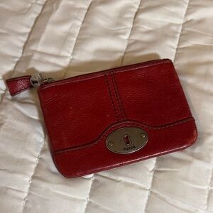 Fossil Red Leather Zip Wallet